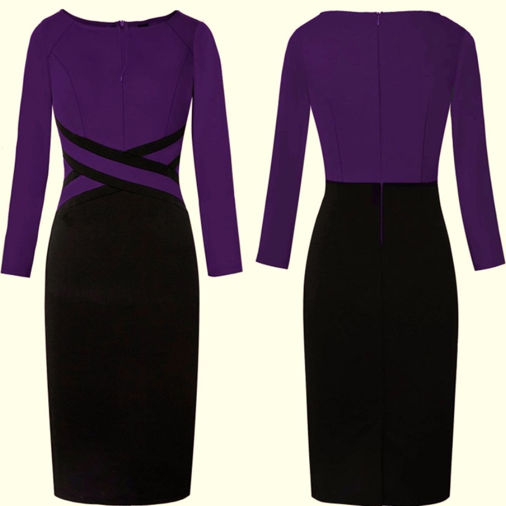 VFSHOW Purple & Black Long-Sleeved Sheath Dress ~$43 BNWT. Medium.